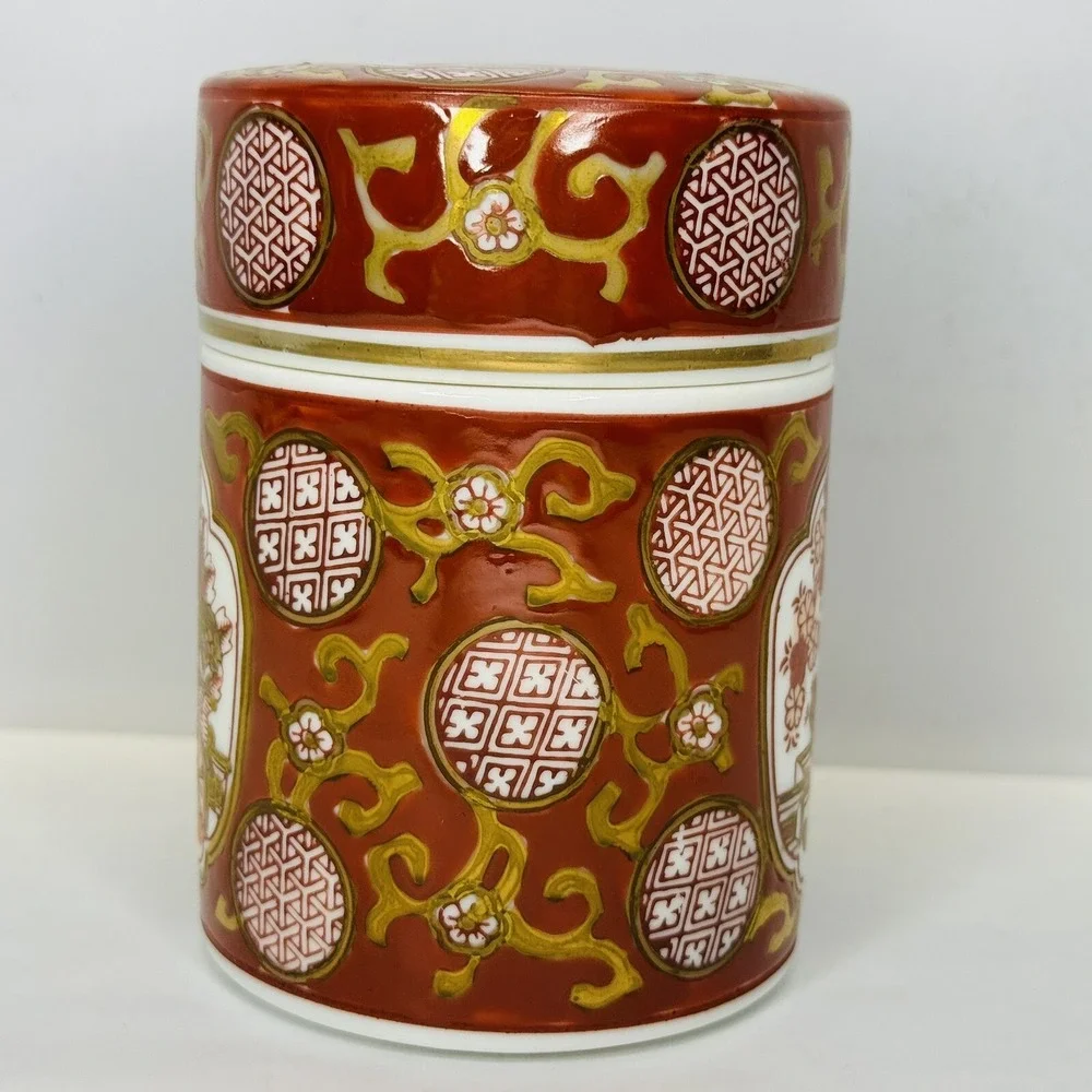 Vintage‎ Gold Imari Hand Painted Spice Tea Jar with Lid Red Gold Japanese Floral